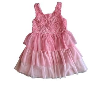 Bonnie Jean Exclusive Tiered Pink Dress With Rossette Detailing